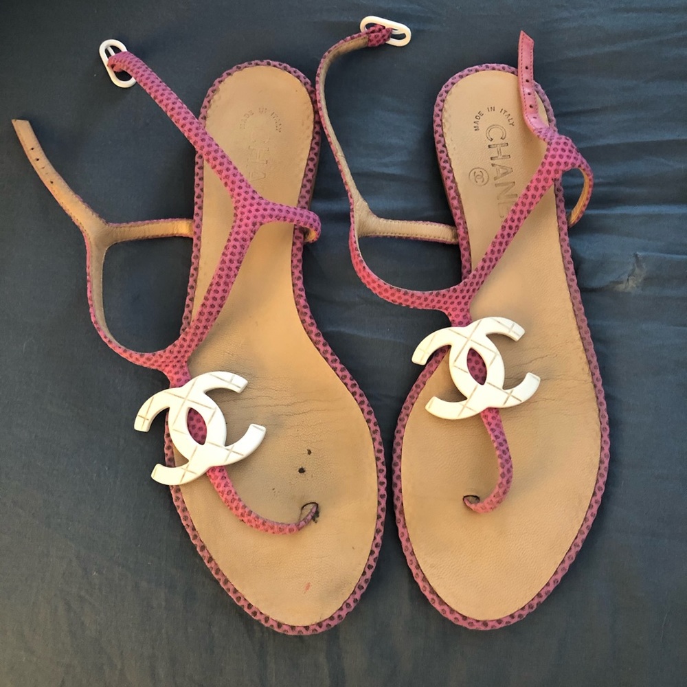 Pink Chanel strapping sandals